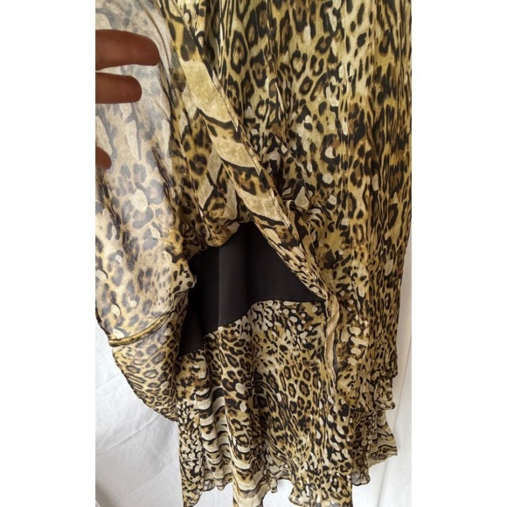 Sangria 100% Silk Y2K Strapless Midi Dress High Lo Leopard Print Ruffle Women 14 - Picture 3 of 8